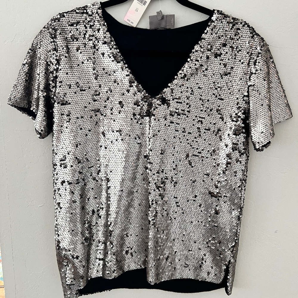 NWT Silver Shimmer Sequined Anthropologie Top